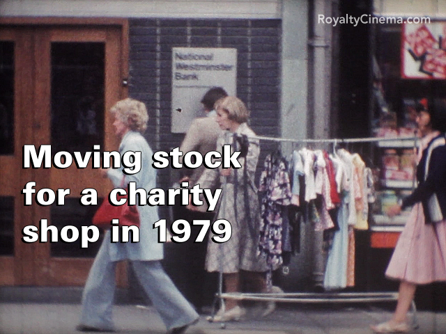 Moving stock for a charity shop, 1979. Super 8 film.